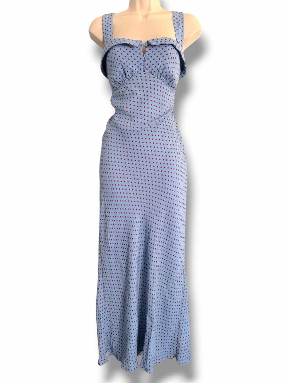 Reformation Tancy Dress in Summertime Dot Size 6 Blue Red - Picture 2 of 15